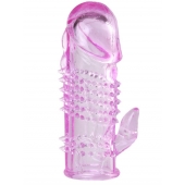 Розовая  гелевая насадка с клиторальным отростком - 13,5 см. - Toyfa Basic - в Ростове-на-Дону купить с доставкой