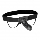 Чёрный полый страпон с вибрацией Unisex Vibrating Hollow Strap-On - 14 см. - Lux Fetish - купить с доставкой в Ростове-на-Дону