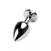 Серебристая коническая анальная пробка с красным кристаллом - 8 см. - ToyFa - купить с доставкой в Ростове-на-Дону