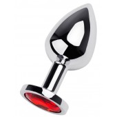 Серебристая коническая анальная пробка с красным кристаллом - 8 см. - ToyFa - купить с доставкой в Ростове-на-Дону