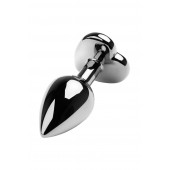 Серебристая коническая анальная пробка с красным кристаллом-сердечком - 7 см. - ToyFa - купить с доставкой в Ростове-на-Дону