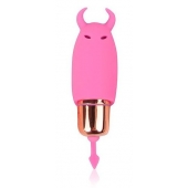Розовый силиконовый вибромассажер с рожками - 6,4 см. - Cosmo
