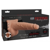 Телесный полый страпон с имитацией эякуляции 7.5  Hollow Squirting Strap-On with Balls Flesh - 21,6 см. - Pipedream - купить с доставкой в Ростове-на-Дону