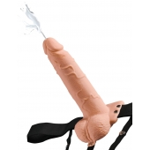 Телесный полый страпон с имитацией эякуляции 7.5  Hollow Squirting Strap-On with Balls Flesh - 21,6 см. - Pipedream - купить с доставкой в Ростове-на-Дону