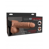 Кофейный перезаряжаемый вибрострапон 7  Hollow Rechargeable Strap-on with Balls - 20,3 см. - Pipedream - купить с доставкой в Ростове-на-Дону