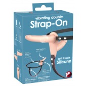 Телесный двойной вибрострапон с вибрацией Vibrating Double Strap-On - 15 см. - Orion - купить с доставкой в Ростове-на-Дону