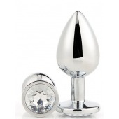 Серебристая анальная втулка с прозрачным кристаллом - 7,1 см. - Dream Toys - купить с доставкой в Ростове-на-Дону