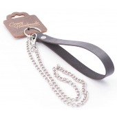 Серебристый металлический поводок с кожаной черной ручкой - 80 см. - Crazy Handmade - купить с доставкой в Ростове-на-Дону