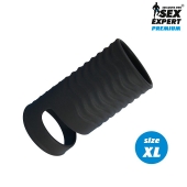 Черная открытая насадка на пенис с кольцом для мошонки XL-size - 8,9 см. - Sex Expert - в Ростове-на-Дону купить с доставкой