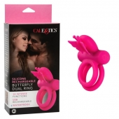 Розовое эрекционное виброкольцо Silicone Rechargeable Dual Butterfly Ring - California Exotic Novelties - в Ростове-на-Дону купить с доставкой