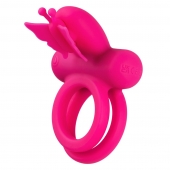 Розовое эрекционное виброкольцо Silicone Rechargeable Dual Butterfly Ring - California Exotic Novelties - в Ростове-на-Дону купить с доставкой