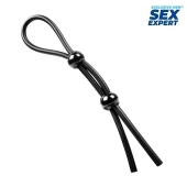 Черное силиконовое лассо с двумя шариками для утяжки - Sex Expert - в Ростове-на-Дону купить с доставкой
