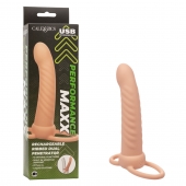 Телесная насадка для двойного проникновения Rechargeable Ribbed Dual Penetrator с вибрацией - California Exotic Novelties - купить с доставкой в Ростове-на-Дону