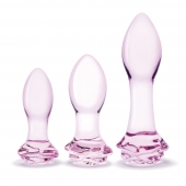 Набор из 3 стеклянных анальных пробок Rosebud Butt Plug Set - Glas