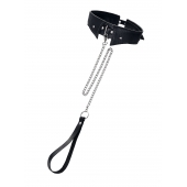 Черный кожаный ошейник-воротник с поводком - Pecado - купить с доставкой в Ростове-на-Дону