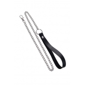 Поводок с ручкой из черной натуральной кожи и карабином для ошейника - Pecado - купить с доставкой в Ростове-на-Дону