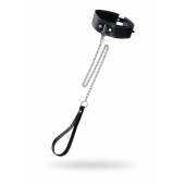 Кожаный двухслойный ошейник с белой строчкой и поводком - Pecado - купить с доставкой в Ростове-на-Дону