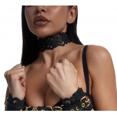 Черный ажурный чокер с золотистой фурнитурой - Crazy Handmade - купить с доставкой в Ростове-на-Дону