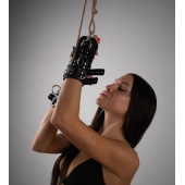 Черные высокие кожаные наручники для подвешивания - Crazy Handmade - купить с доставкой в Ростове-на-Дону