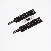 Черные кожаные наручники с узорами и золотистой фурнитурой - Crazy Handmade - купить с доставкой в Ростове-на-Дону