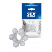 Прозрачное эластичное эрекционное кольцо с 6 шариками - Sex Expert - в Ростове-на-Дону купить с доставкой