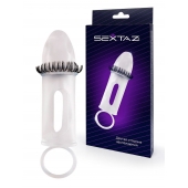 Закрытая насадка на пенис с подхватом мошонки и стимулирующими «ресничками» - Sextaz - в Ростове-на-Дону купить с доставкой