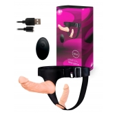 Женский страпон с 2 насадками, вибрацией и пультом ДУ - Erowoman-Eroman - купить с доставкой в Ростове-на-Дону