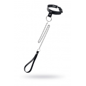 Черный узкий однослойный ошейник с серебристым поводком-цепочкой - Pecado - купить с доставкой в Ростове-на-Дону