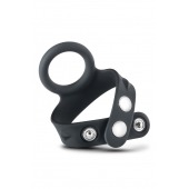 Черное эрекционное кольцо с подхватом мошонки на кнопках VS6 - Blush Novelties - в Ростове-на-Дону купить с доставкой