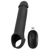 Черная вибронасадка для пениса с хомутом для мошонки и пультом ДУ Remote Controlled Penis Extension - Orion - в Ростове-на-Дону купить с доставкой