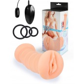 Телесный двусторонний мастурбатор с вибропулей и эрекционными кольцами в комплекте - Sexy Girl - в Ростове-на-Дону купить с доставкой