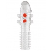 Гелевая прозрачная насадка с шариками и шипами - 14 см. - Toyfa Basic - в Ростове-на-Дону купить с доставкой