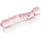 Двусторонний розовый фаллос  с рёбрами и точками - 19,5 см. - Sexus купить с доставкой в интернет-магазине Orgasmix в Ростове-на-Дону Двусторонний розовый фаллос  с рёбрами и точками - 19,5 см. - Sexus