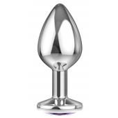 Малая серебристая анальная пробка Diamond Purple Sparkle Small с фиолетовым кристаллом - 7 см. - Lola Games - купить с доставкой в Ростове-на-Дону