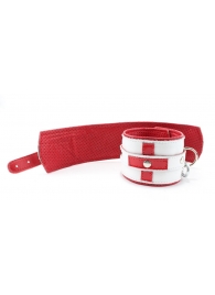 Бело-красные кожаные наручники для медсестры - БДСМ Арсенал - купить с доставкой в Ростове-на-Дону