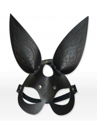 Чёрная кожаная маска с длинными ушками и эффектом тату - Sitabella - купить с доставкой в Ростове-на-Дону