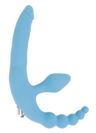 Голубой безремневой страпон с анальным отростком и вибрацией - 15 см. - Bior toys - купить с доставкой в Ростове-на-Дону