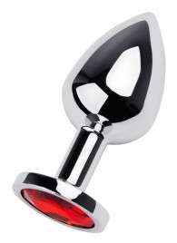 Серебристая коническая анальная пробка с красным кристаллом - 8 см. - ToyFa - купить с доставкой в Ростове-на-Дону