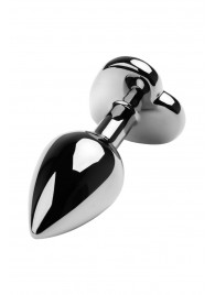 Серебристая коническая анальная пробка с красным кристаллом-сердечком - 7 см. - ToyFa - купить с доставкой в Ростове-на-Дону