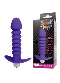 Фиолетовая анальная вибровтулка-елочка с ограничителем - 11,5 см. - Bior toys