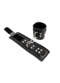 Черные кожаные наручники с заклепками с фиксацией липучками - Notabu - купить с доставкой в Ростове-на-Дону