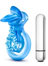 Голубое эрекционное виброкольцо 10 Function Vibrating Tongue Ring - Blush Novelties - в Ростове-на-Дону купить с доставкой