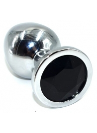 Серебристая анальная пробка из нержавеющей стали с черным кристаллом - 8,5 см. - Kanikule - купить с доставкой в Ростове-на-Дону