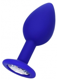 Синяя силиконовая анальная пробка Brilliant с прозрачным кристалллом - 7 см. - ToyFa - купить с доставкой в Ростове-на-Дону