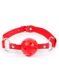 Красный кляп-шарик на регулируемом ремешке с кольцами - Notabu - купить с доставкой в Ростове-на-Дону