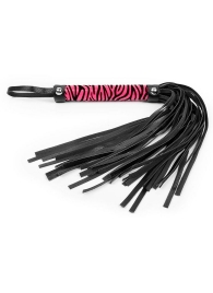 Черная многохвостовая плеть с круглой розовой ручкой-зеброй - 39 см. - Notabu - купить с доставкой в Ростове-на-Дону