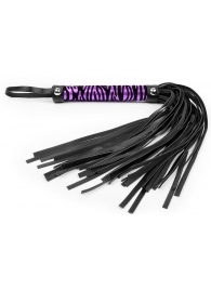 Черная многохвостовая плеть с круглой фиолетовой ручкой-зеброй - 39 см. - Notabu - купить с доставкой в Ростове-на-Дону