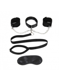 Чёрный ошейник с наручниками и поводком Collar Cuffs   Leash Set - Lux Fetish - купить с доставкой в Ростове-на-Дону