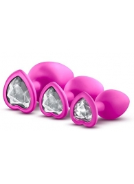Набор розовых анальных пробок с прозрачным кристаллом-сердечком Bling Plugs Training Kit - Blush Novelties - купить с доставкой в Ростове-на-Дону