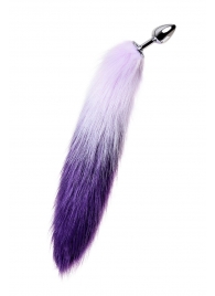 Серебристая металлическая анальная втулка с фиолетово-белым хвостом - размер S - ToyFa - купить с доставкой в Ростове-на-Дону